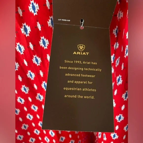 🆕 ARIAT Red Beacon Aztec Print Decker Short Sleeve Western Cowboy Shirt SZ S - Picture 6 of 13